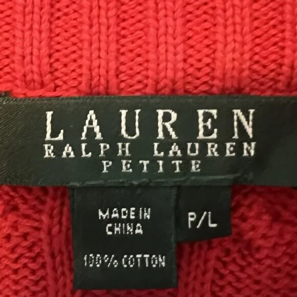 Ralph Lauren Women Sweater Cardigan Cable Knit Large Petite Red Christmas - Picture 4 of 13
